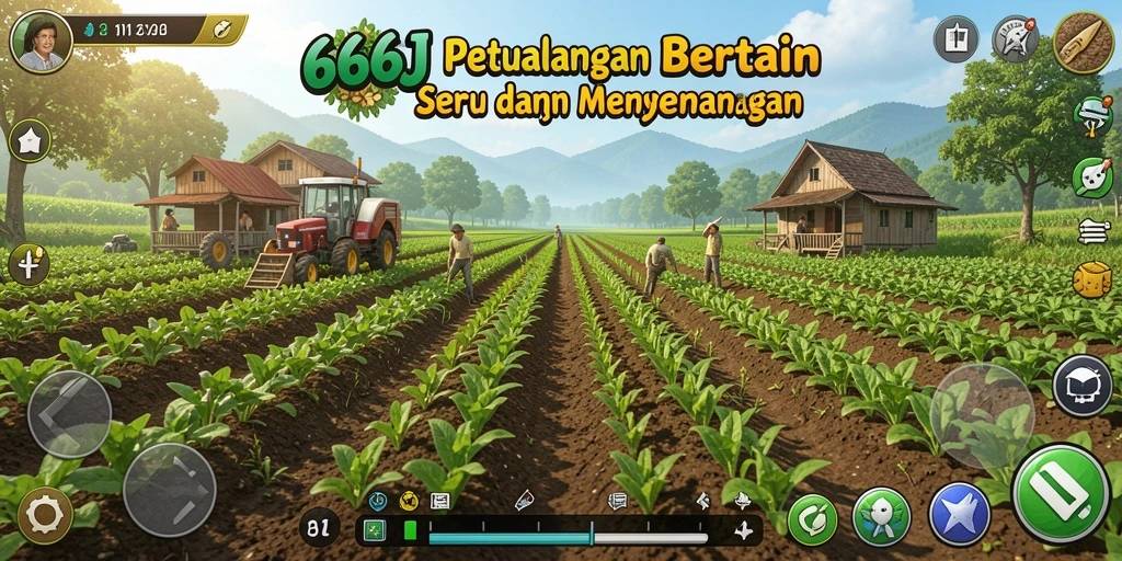 Screenshot gameplay 666J menunjukkan aktivitas bertani yang seru dan interaksi petani.