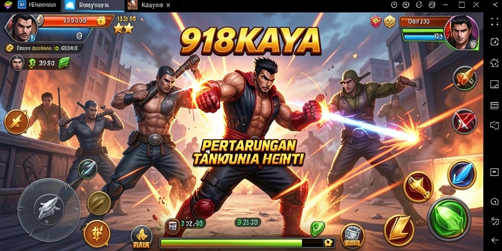 Tangkapan layar gameplay 918KAYA menampilkan pertarungan yang seru dan grafis yang menawan.