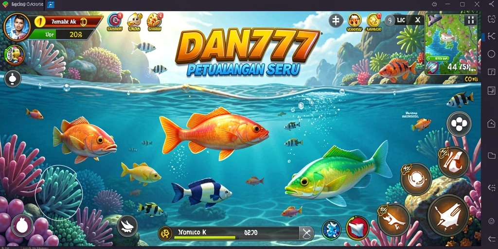 Screenshot gameplay DAN777 menampilkan aksi seru menembak ikan.