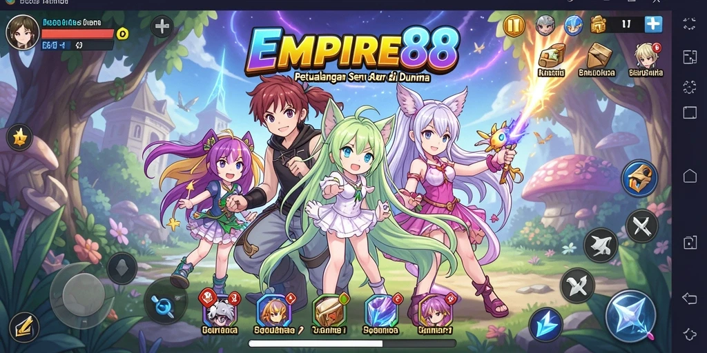 Screenshot gameplay EMPIRE88 yang menunjukkan pertarungan karakter Anime.