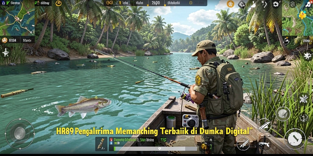 Screenshot gameplay HR89 menampilkan aksi memancing yang seru dan mendebarkan.