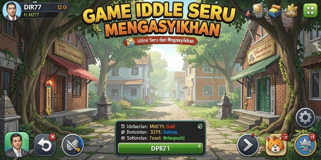 Tampilan gameplay <strong>IDR77</strong> menampilkan karakter lucu dan aktivitas mengumpulkan sumber daya.