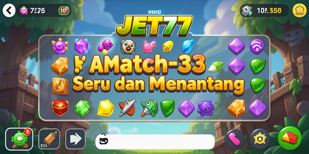 Gameplay JET77 menampilkan berbagai objek berwarna-warni untuk dicocokkan.