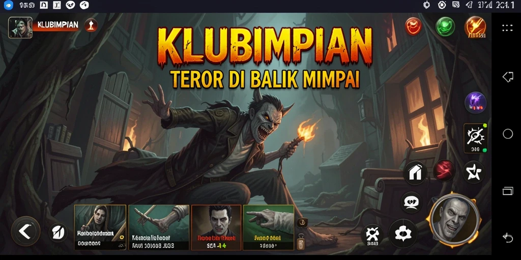 Tampilan gameplay menakutkan di KLUBIMPIAN dengan efek visual yang mencekam.
