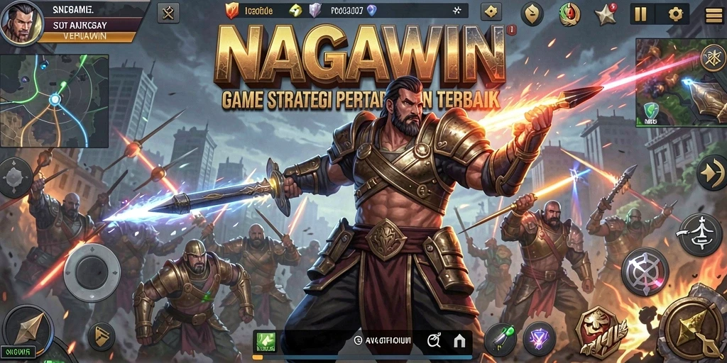 Screenshot gameplay NAGAWIN yang menampilkan pertempuran strategis.