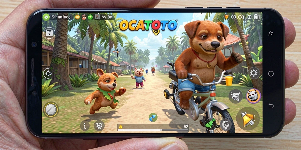 Tampilan screenshot OCATOTO menampilkan gameplay simulasi yang interaktif.