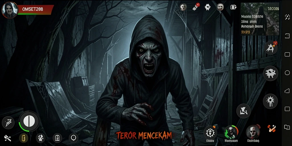 Tangkapan layar gameplay menampilkan suasana horor yang mencekam.