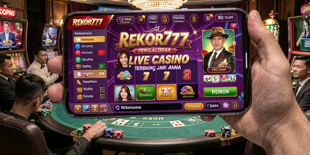 Tangkapan layar gameplay REKOR777 menampilkan dealer langsung dan interaksi pemain.