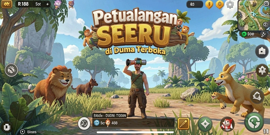 Tangkapan layar menunjukkan petualangan epik dalam dunia terbuka RI188.