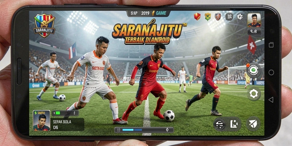 Tampilan nyata gameplay sepak bola yang seru.