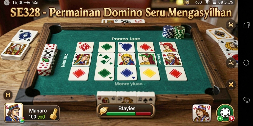 Tampilan permainan domino yang mendebarkan dan penuh strategi.