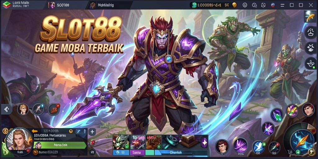 Tampilan seru duel dalam game SLOT88 dengan aksi MOBA yang mendebarkan.
