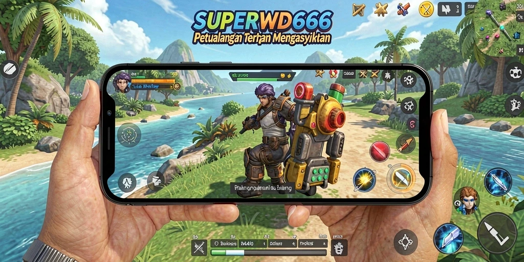 Screenshot gameplay SUPERWD666 yang menunjukkan dunia terbuka yang luas.