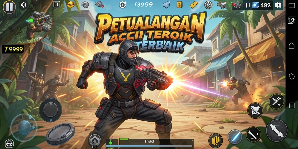 Tampilan gameplay action menarik dalam T9999, penuh aksi dan tantangan.